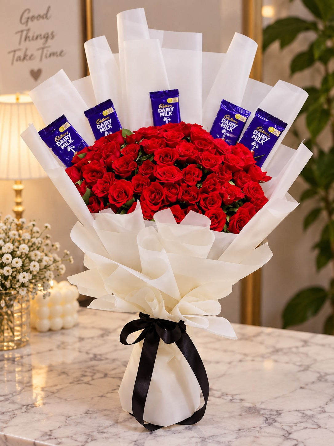 Fresh Flower Bouquet with 5 Dairy Milk Chocolates - Birthday Deal 2